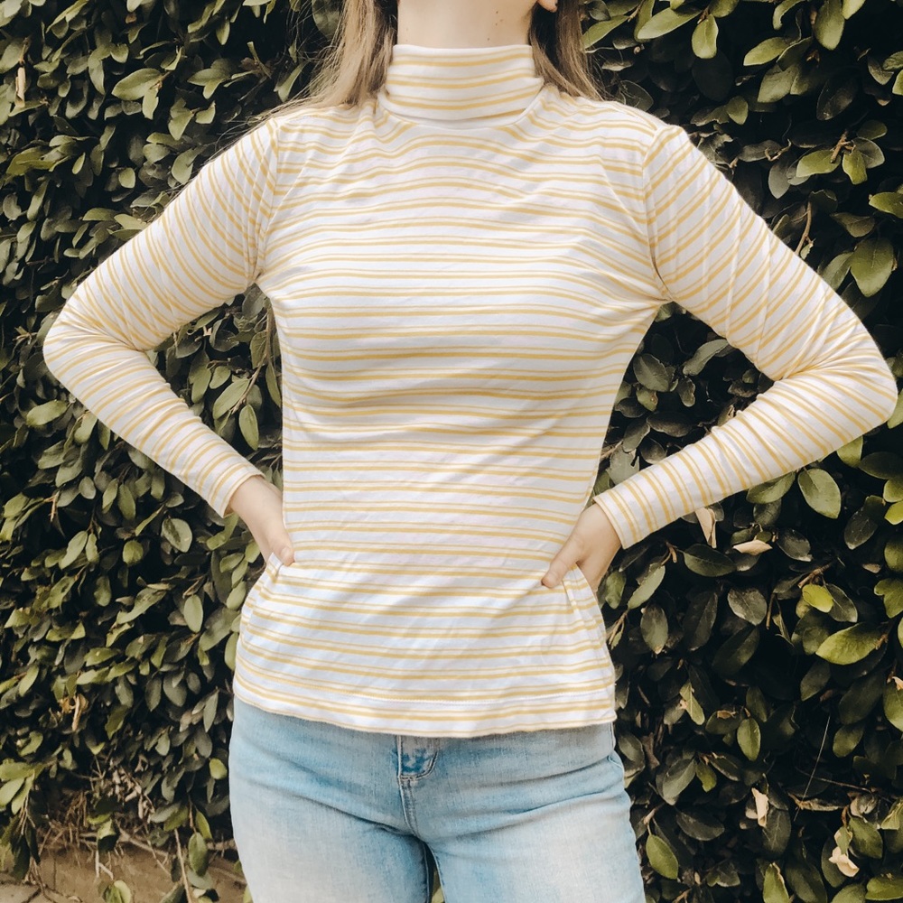 | yellow + white turtleneck